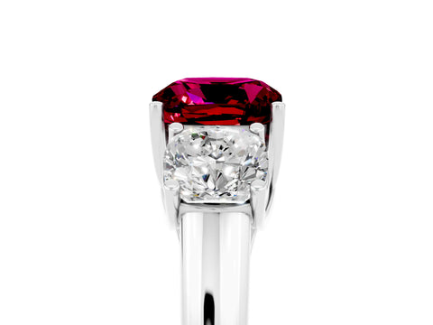 White gold Three-Stone Cushion Cut Garnet Engagement Ring with Prong Setting_5