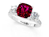 White gold Three-Stone Cushion Cut Garnet Pavé Band with Four-Prong Setting_1
