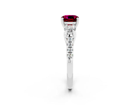 White gold Three-Stone Cushion Cut Garnet Pavé Band with Four-Prong Setting_2