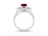 White gold Three-Stone Cushion Cut Garnet Pavé Band with Four-Prong Setting_3