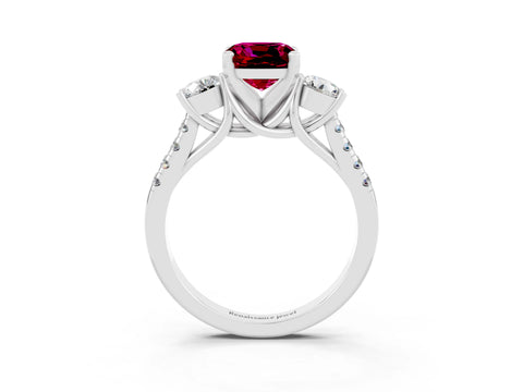 White gold Three-Stone Cushion Cut Garnet Pavé Band with Four-Prong Setting_3