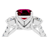 White gold Three-Stone Cushion Cut Garnet Pavé Band with Four-Prong Setting_4