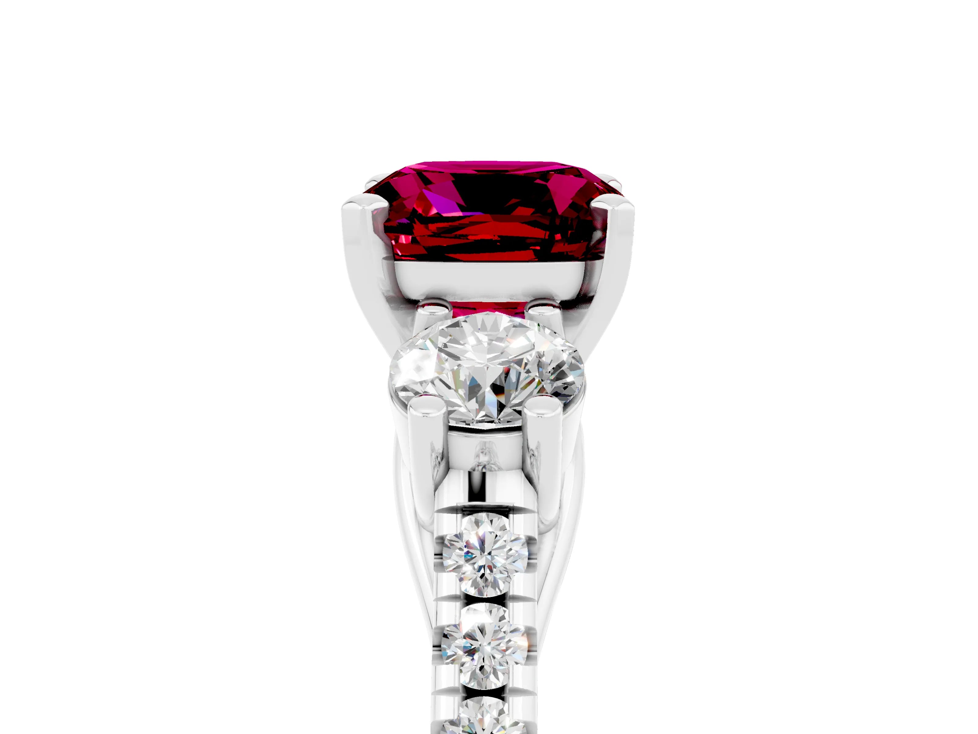 White gold Three-Stone Cushion Cut Garnet Pavé Band with Four-Prong Setting_5