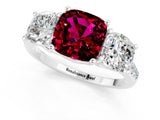 White gold Three-Stone Cushion Cut Garnet Ring with Pavé Band and Prong Setting_13