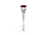 White gold Three-Stone Cushion Cut Garnet Ring with Pavé Band and Prong Setting_14