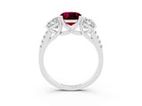 White gold Three-Stone Cushion Cut Garnet Ring with Pavé Band and Prong Setting_15