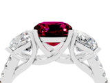 White gold Three-Stone Cushion Cut Garnet Ring with Pavé Band and Prong Setting_16