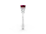 White gold Three-Stone Cushion Cut Garnet Ring with Pear Side Stones and Four-Prong Setting_2