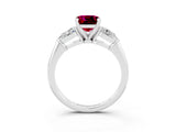 White gold Three-Stone Cushion Cut Garnet Ring with Pear Side Stones and Four-Prong Setting_3