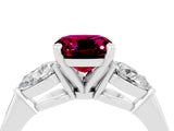 White gold Three-Stone Cushion Cut Garnet Ring with Pear Side Stones and Four-Prong Setting_4