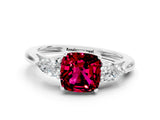 White gold Three-Stone Cushion Cut Garnet Ring with Pear  Side Stones in Four-Prong Setting_12