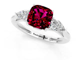 White gold Three-Stone Cushion Cut Garnet Ring with Pear  Side Stones in Four-Prong Setting_13