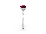 White gold Three-Stone Cushion Cut Garnet Ring with Pear  Side Stones in Four-Prong Setting_14