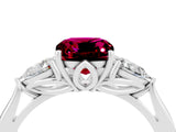 White gold Three-Stone Cushion Cut Garnet Ring with Pear  Side Stones in Four-Prong Setting_16