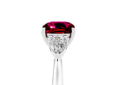 White gold Three-Stone Cushion Cut Garnet Ring with Pear  Side Stones in Four-Prong Setting_17