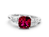 White gold Three-Stone Cushion Cut Garnet Ring with Pear  Side Stones in Four-Prong Setting_48