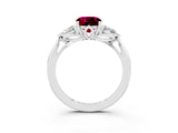 White gold Three-Stone Cushion Cut Garnet Ring with Pear  Side Stones in Four-Prong Setting_51