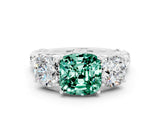 White gold Three-Stone Cushion Cut Green Sapphire Braided Band Ring with Four-Prong Setting_12