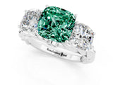 White gold Three-Stone Cushion Cut Green Sapphire Braided Band Ring with Four-Prong Setting_13