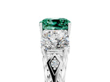 White gold Three-Stone Cushion Cut Green Sapphire Braided Band Ring with Four-Prong Setting_17