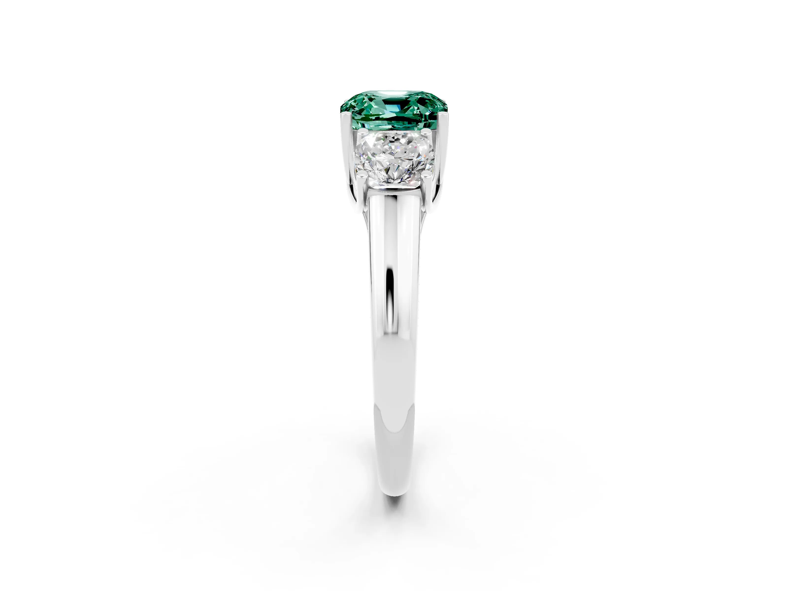 White gold Three-Stone Cushion Cut Green Sapphire Engagement Ring with Prong Setting_2