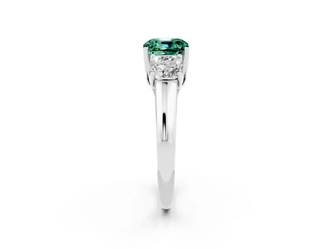 White gold Three-Stone Cushion Cut Green Sapphire Engagement Ring with Prong Setting_2