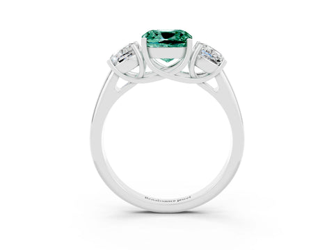 White gold Three-Stone Cushion Cut Green Sapphire Engagement Ring with Prong Setting_3