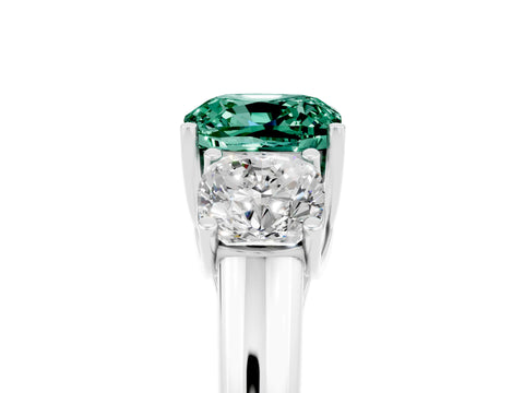 White gold Three-Stone Cushion Cut Green Sapphire Engagement Ring with Prong Setting_5
