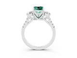 White gold Three-Stone Cushion Cut Green Sapphire Pavé Band with Four-Prong Setting_3