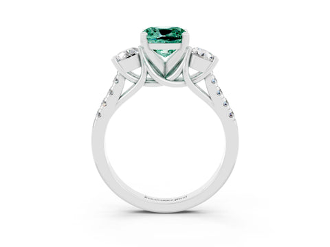 White gold Three-Stone Cushion Cut Green Sapphire Pavé Band with Four-Prong Setting_3
