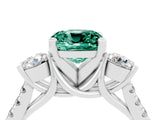 White gold Three-Stone Cushion Cut Green Sapphire Pavé Band with Four-Prong Setting_4