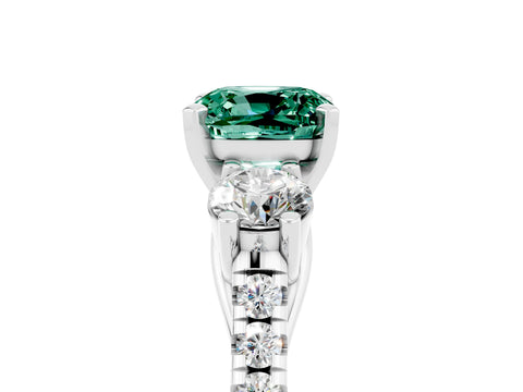 White gold Three-Stone Cushion Cut Green Sapphire Pavé Band with Four-Prong Setting_5
