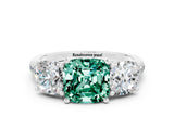 White gold Three-Stone Cushion Cut Green Sapphire Ring with Pavé Band and Prong Setting_12