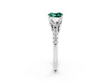 White gold Three-Stone Cushion Cut Green Sapphire Ring with Pavé Band and Prong Setting_14