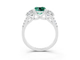 White gold Three-Stone Cushion Cut Green Sapphire Ring with Pavé Band and Prong Setting_15