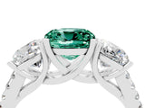 White gold Three-Stone Cushion Cut Green Sapphire Ring with Pavé Band and Prong Setting_16