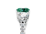 White gold Three-Stone Cushion Cut Green Sapphire Ring with Pavé Band and Prong Setting_17