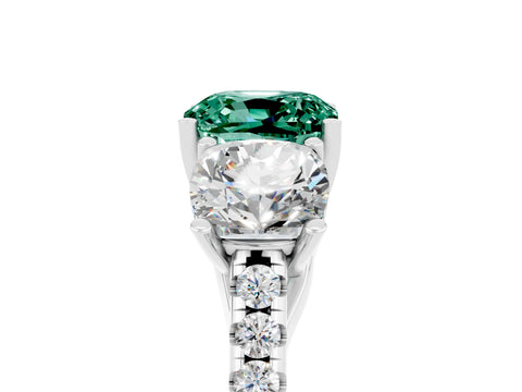 White gold Three-Stone Cushion Cut Green Sapphire Ring with Pavé Band and Prong Setting_17