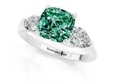 White gold Three-Stone Cushion Cut Green Sapphire Ring with Pear Side Stones and Four-Prong Setting_1