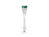 White gold Three-Stone Cushion Cut Green Sapphire Ring with Pear Side Stones and Four-Prong Setting_2