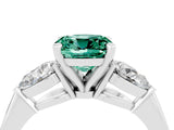 White gold Three-Stone Cushion Cut Green Sapphire Ring with Pear Side Stones and Four-Prong Setting_4