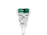 White gold Three-Stone Cushion Cut Green Sapphire Ring with Pear Side Stones and Four-Prong Setting_5