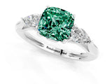 White gold Three-Stone Cushion Cut Green Sapphire Ring with Pear  Side Stones in Four-Prong Setting_13