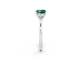 White gold Three-Stone Cushion Cut Green Sapphire Ring with Pear  Side Stones in Four-Prong Setting_14