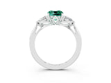 White gold Three-Stone Cushion Cut Green Sapphire Ring with Pear  Side Stones in Four-Prong Setting_15