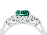 White gold Three-Stone Cushion Cut Green Sapphire Ring with Pear  Side Stones in Four-Prong Setting_16