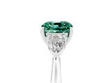 White gold Three-Stone Cushion Cut Green Sapphire Ring with Pear  Side Stones in Four-Prong Setting_17