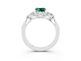 White gold Three-Stone Cushion Cut Green Sapphire Ring with Pear  Side Stones in Four-Prong Setting_51