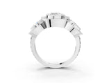 White gold Three-Stone Cushion Cut Halo Pavé Diamond Ring_10