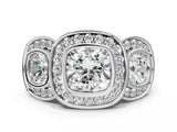 White gold Three-Stone Cushion Cut Halo Pavé Diamond Ring_7